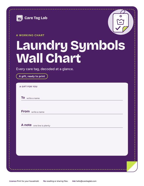 Page from inside the Laundry Symbols Wall Chart, shown in full size when opened