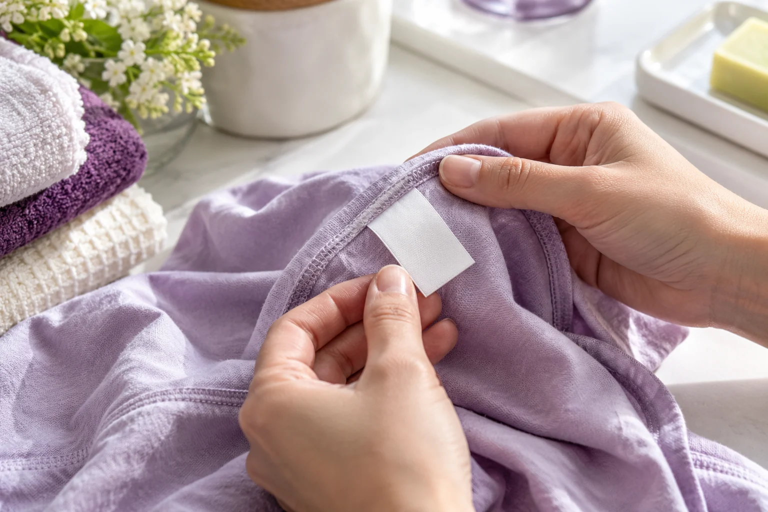 A garment care tag ready to check before choosing treatment